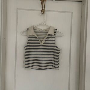 iris Striped Sleeveless Polo Crop Top in Cream & black